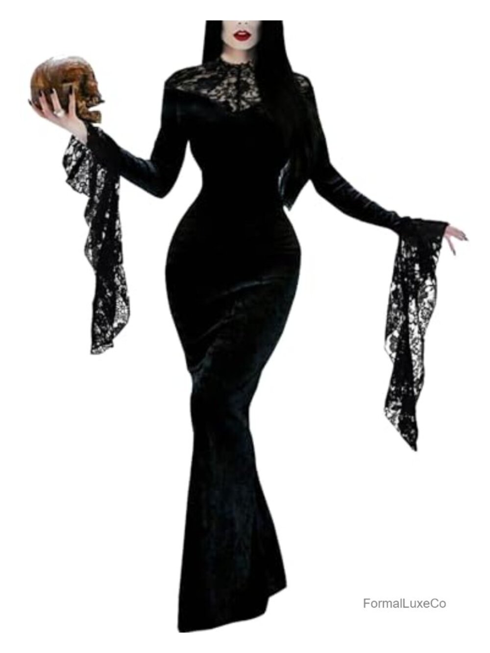 Vintage Gothic Black Lace Maxi Dress Long Sleeve Off Shoulder Party